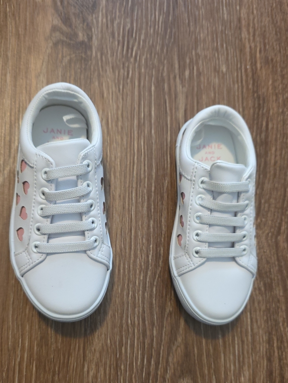 Janie and Jack White Sneakers with Pink Heart Cutouts